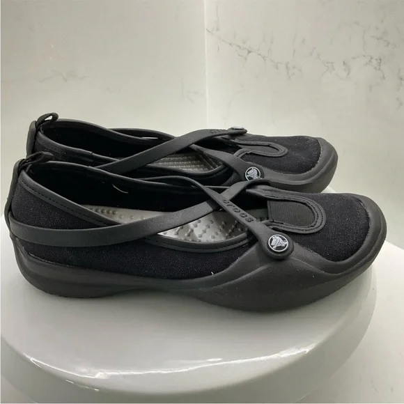 CROCS black Mary Janes ballet flats size 6 - Picture 4 of 8